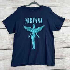Nirvana In Utero Logo Short Sleeve T-Shirt Adult Large Navy Blue